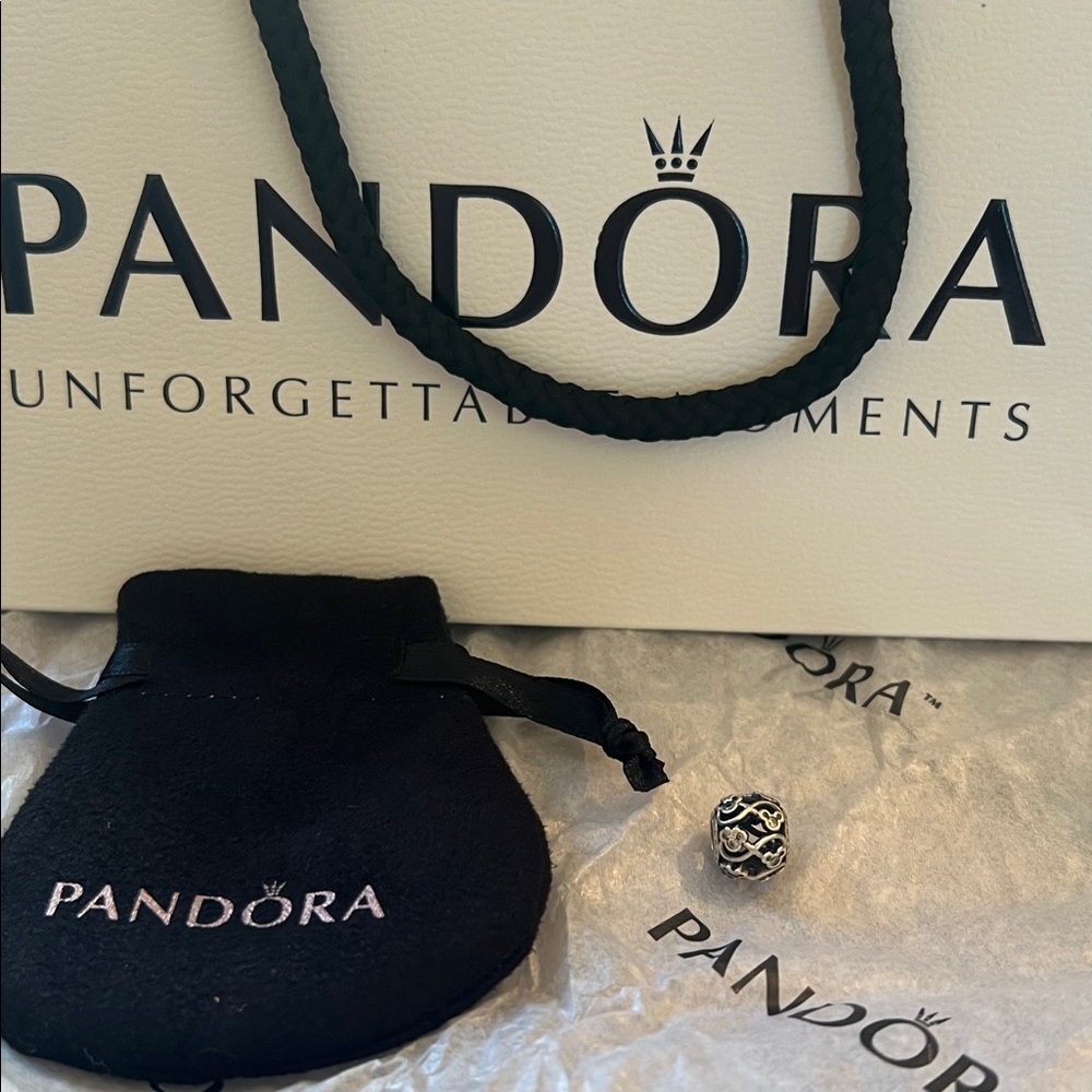 Pandora Mickey Mouse Silver Charm Bead with Pandora packaging